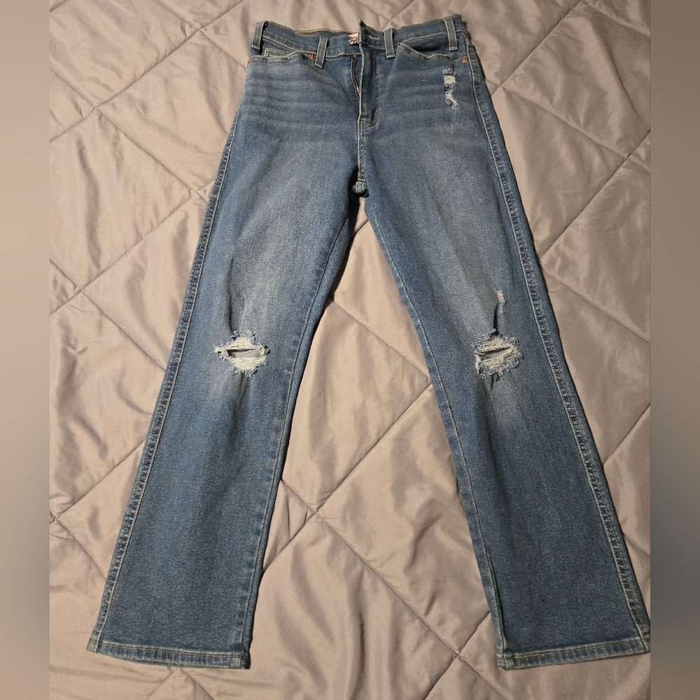 Levi's Blue Straight Leg Jeans with Distressed Details
